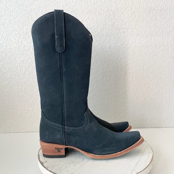 Lane EMMA JANE Womens Cowboy Boots 7.5 Navy Suede Western Cowgirl Mid Calf Tall - Picture 2 of 12